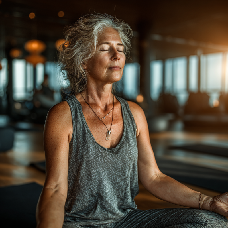 Seniori practicând yoga într-un mediu liniștit